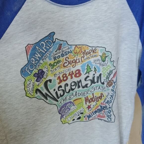 Luckybird Clothing Co. Wisconsin Outlines Things to See UNISEX Sz. M LS T-shirt - Picture 2 of 7